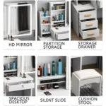 Dressing Table With Drawers Mirror Stool Set Makeup Desk Vanity Table Bedroom - Image 9