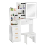 Dressing Table With Drawers Mirror Stool Set Makeup Desk Vanity Table Bedroom - Image 11