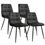 4× Dining Chairs Set Velvet Padded Seat Metal Leg Kitchen ArmChairs Office Mafog
