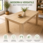 Oira Homes Oak Effect Dining Table Set with 4 Black Velvet Chairs and Oak Bench Dining Table set For 6 - Image 5