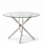 Oira Homes Modern Round Glass Dining Table Modern Kitchen Table with Chrome Effect Metal Legs