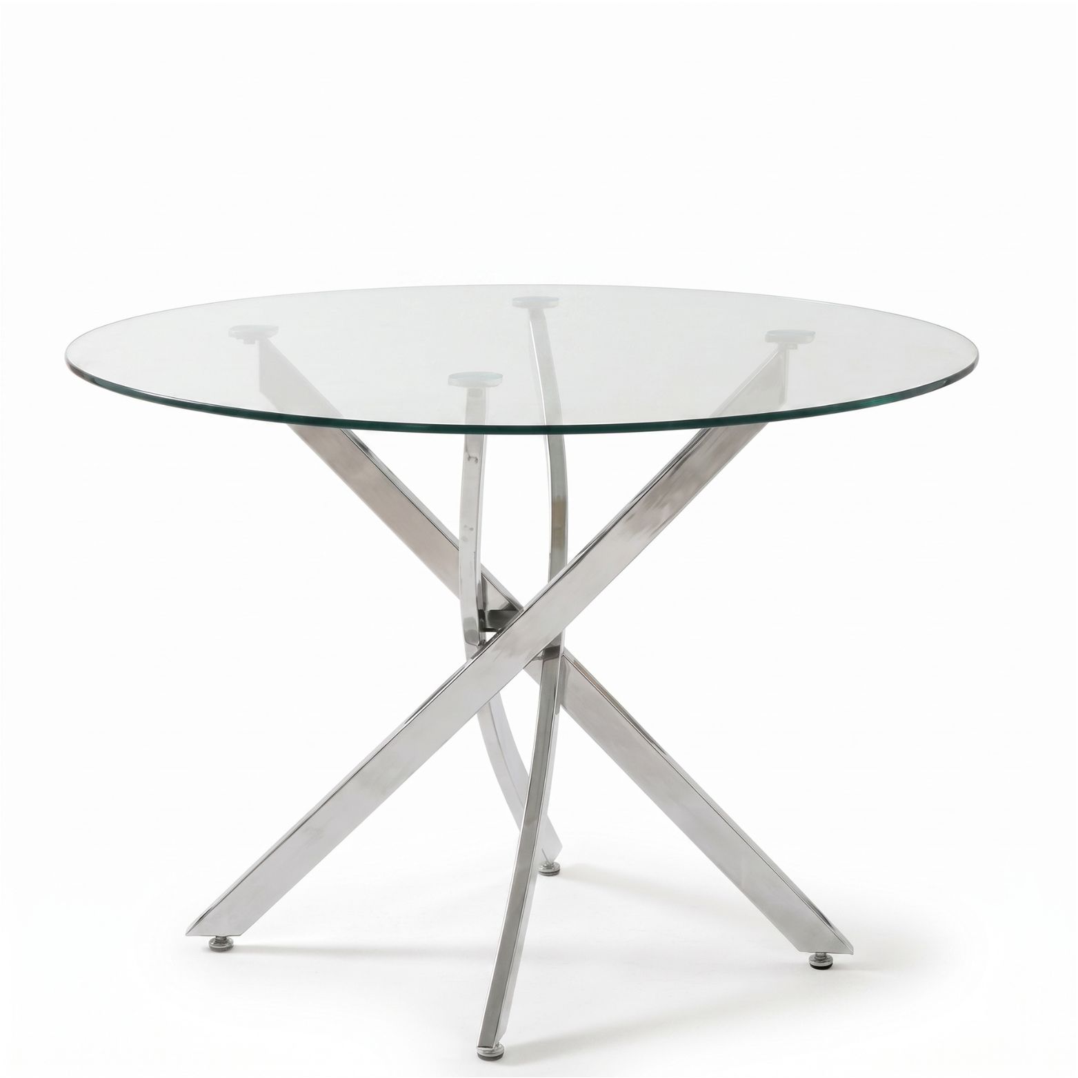 1 Oira Homes Modern Round Glass Dining Table Modern Kitchen Table with Chrome Effect Metal Legs - Image 1
