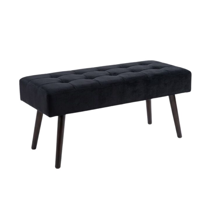 Oira Homes Black Nova Tufted Velvet Dining Bench Padded Square Tufted Kitchen Bench with Black Metal Legs