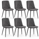 Modern Dark Grey Milo Velvet Dining Chairs Modern Diamond Ribbed Kitchen Dining Chairs Set of 6