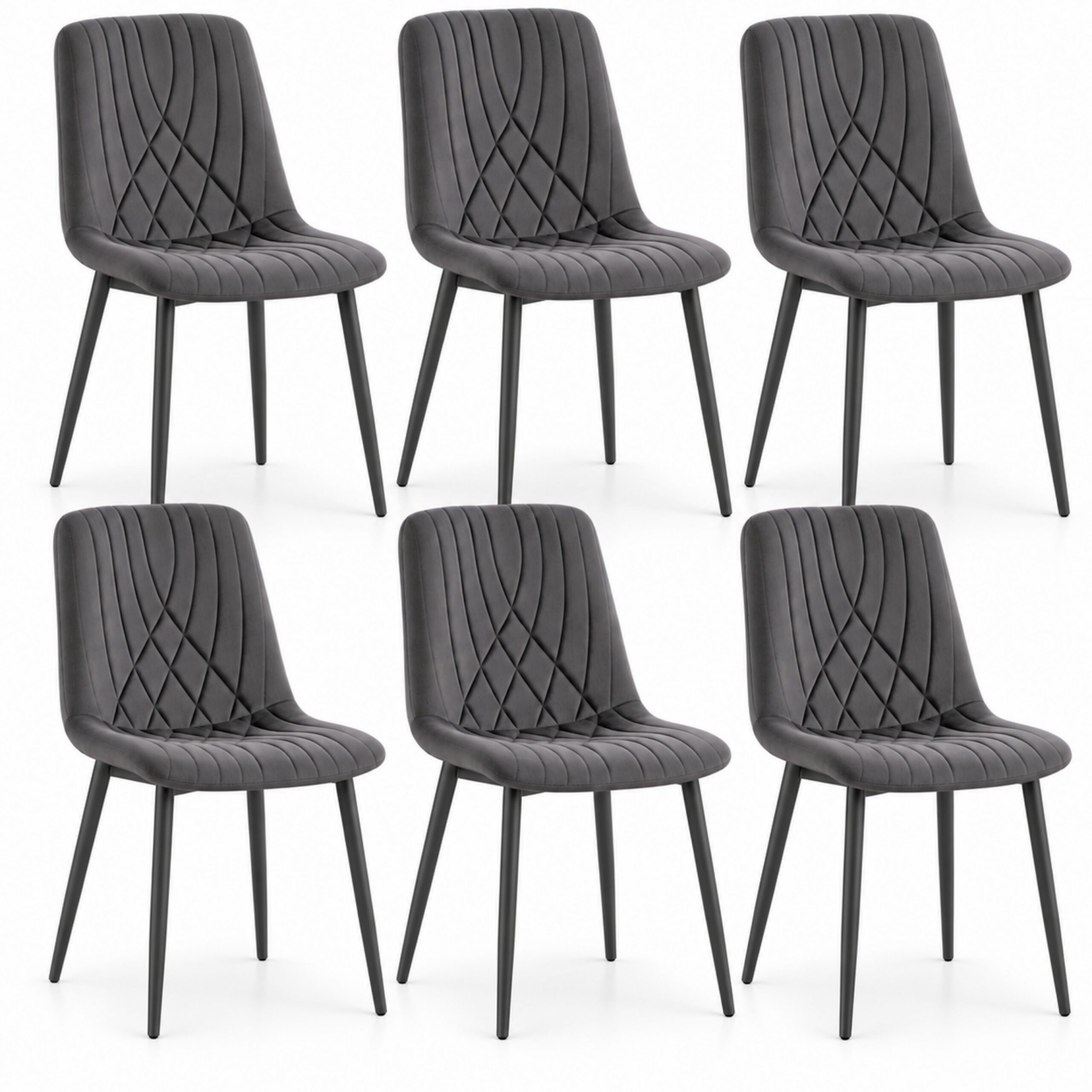 10 Modern Dark Grey Milo Velvet Dining Chairs Modern Diamond Ribbed Kitchen Dining Chairs Set of 6 - Image 1
