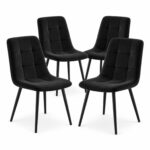 Oira Homes Black Nova Velvet Dining Chairs Set of 4 Modern Tufted Kitchen Dining Chairs Dining Room Furniture