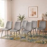 Oira Homes Grey Velvet Dining Chairs Set of 6 Modern 6 Grey Kursi Chairs Set Dining Room Furniture - Image 2