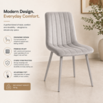 Oira Homes Grey Velvet Dining Chairs Set of 2 Modern 2 Grey Kursi Chair Set Dining Room Furniture - Image 6