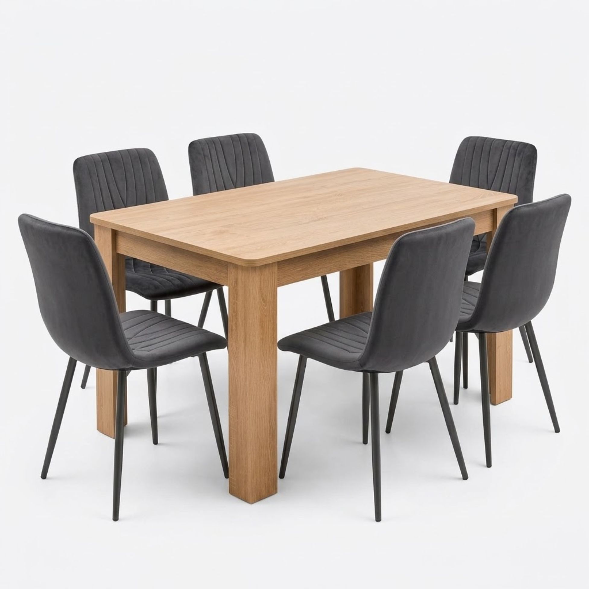 Oira Homes Oak Effect Dining Table Set with 6 Velvet Diamond Chairs 6 Seater Kitchen and Dining Room Set