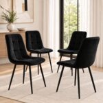Oira Homes Black Nova Velvet Dining Chairs Set of 4 Modern Tufted Kitchen Dining Chairs Dining Room Furniture - Image 2