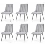 Oira Homes Grey Velvet Dining Chairs Set of 6 Modern 6 Grey Kursi Chairs Set Dining Room Furniture
