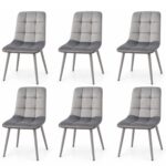 Oira Homes Grey Nova Velvet Dining Chairs Set of 6 Modern Tufted Kitchen Dining Chairs Dining Room Furniture