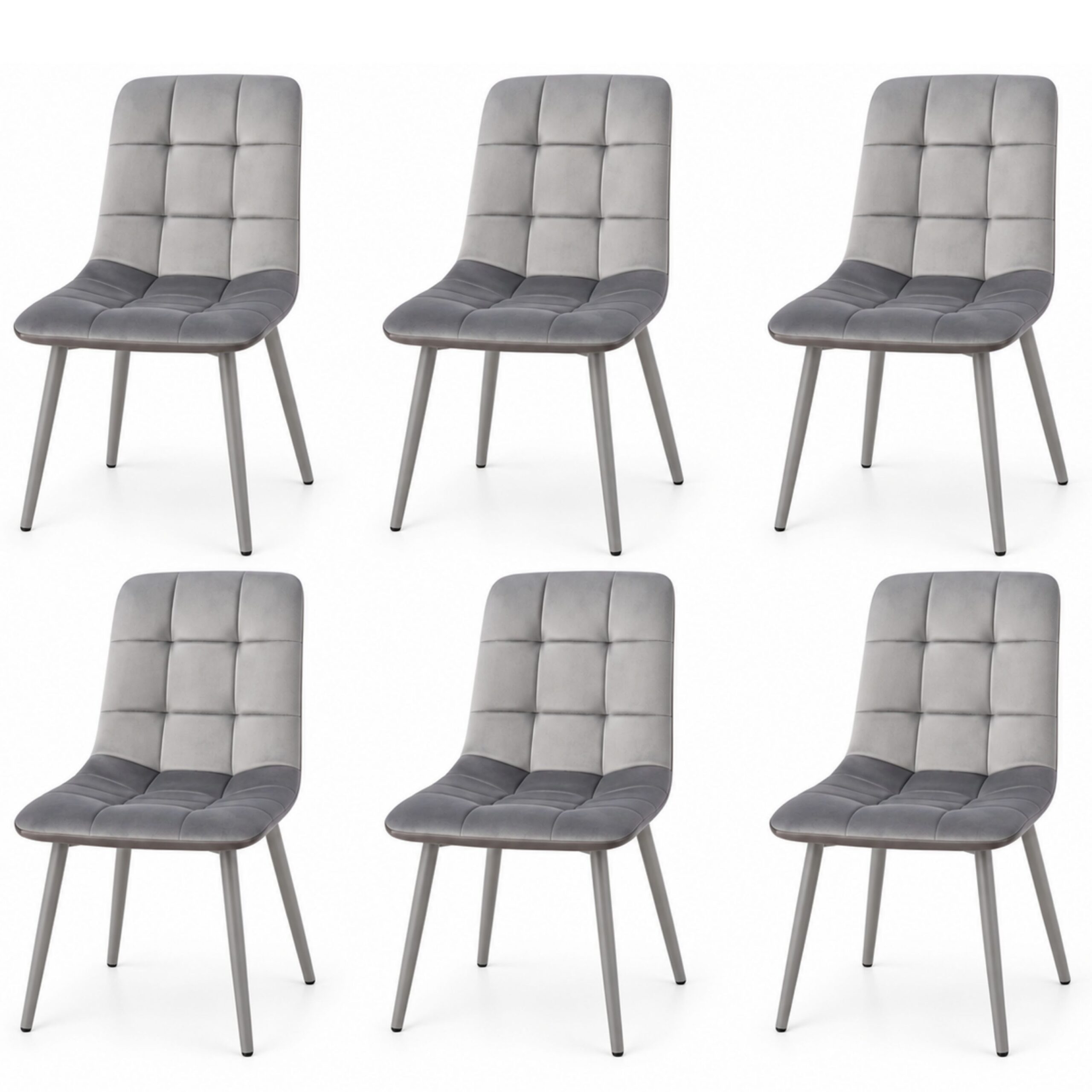 21 Oira Homes Grey Nova Velvet Dining Chairs Set of 6 Modern Tufted Kitchen Dining Chairs Dining Room Furniture - Image 1