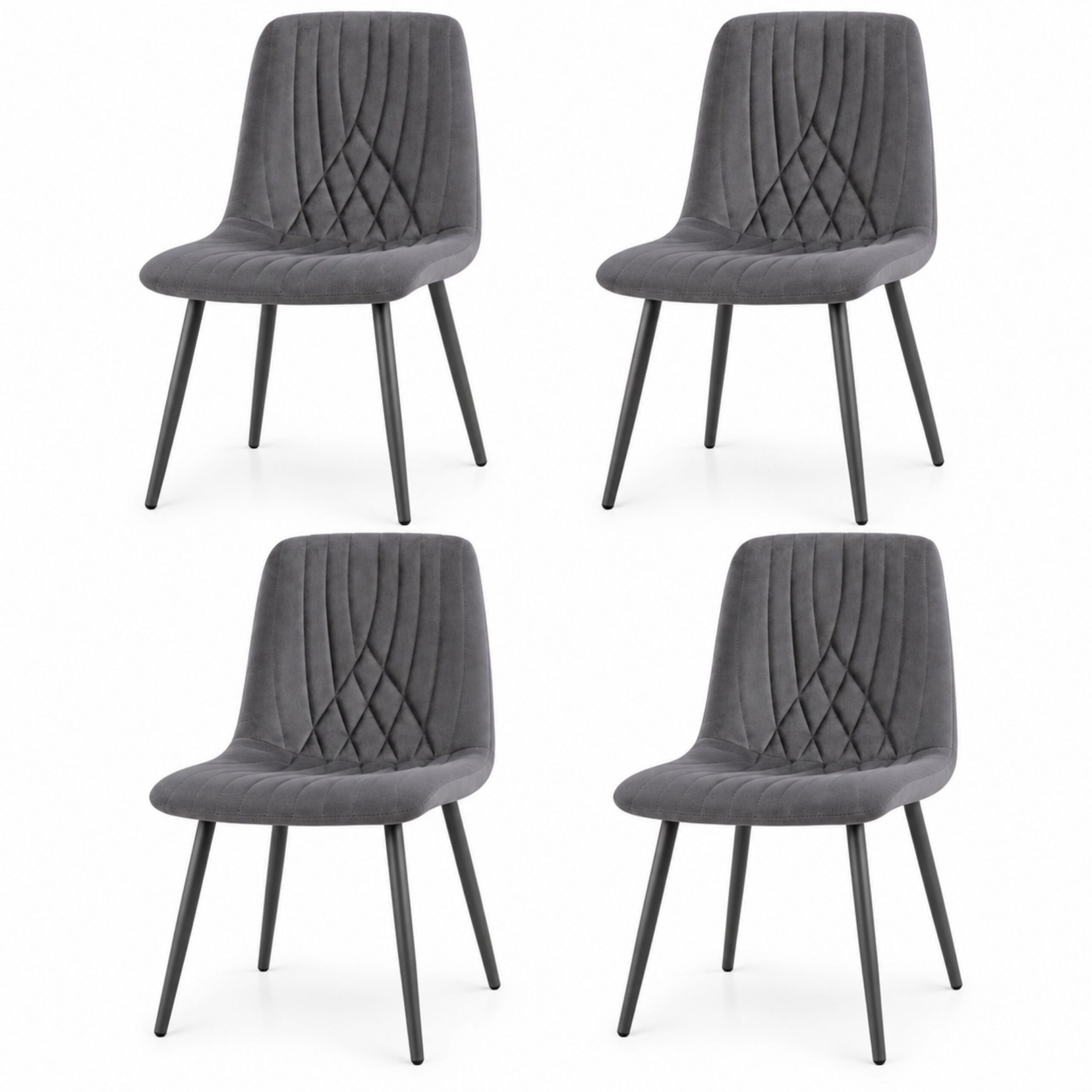 Dining Chairs Set of 4 Dark Grey Velvet Diamond Ribbed Kitchen and Dining Room Furniture