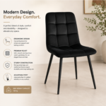 Oira Homes Black Nova Velvet Dining Chairs Set of 2 Modern Tufted Kitchen Dining Chairs Dining Room Furniture - Image 6