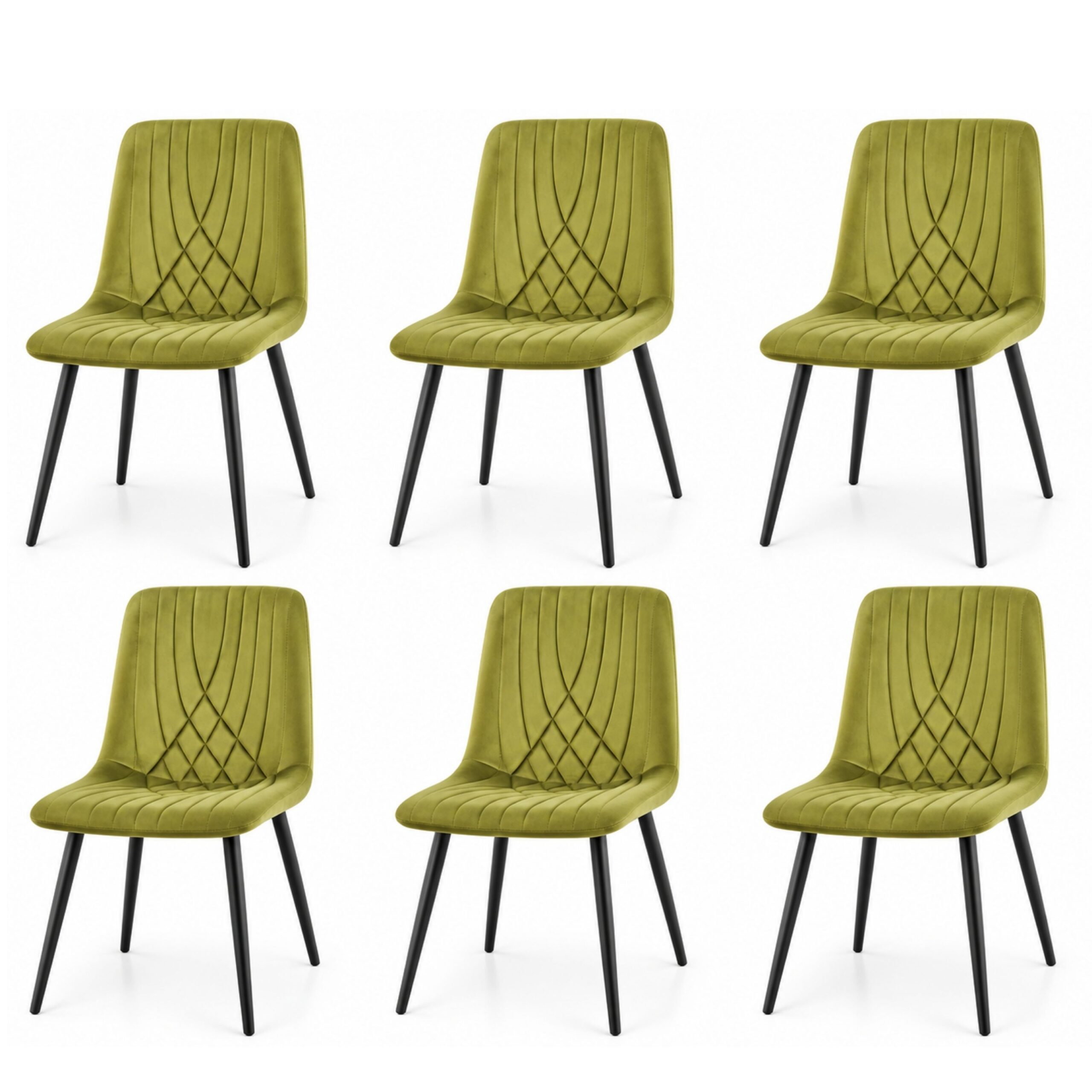 Olive Green Milo Velvet Dining Chairs Set of 6 Diamond Ribbed Kitchen and Dining Room Chairs