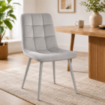 Oira Homes Grey Nova Velvet Dining Chairs Set of 2 Modern Tufted Kitchen Dining Chairs Dining Room Furniture - Image 3