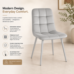 Oira Homes Grey Nova Velvet Dining Chairs Set of 2 Modern Tufted Kitchen Dining Chairs Dining Room Furniture - Image 6