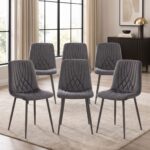 Modern Dark Grey Milo Velvet Dining Chairs Modern Diamond Ribbed Kitchen Dining Chairs Set of 6 - Image 2