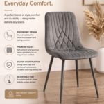 Modern Dark Grey Milo Velvet Dining Chairs Modern Diamond Ribbed Kitchen Dining Chairs Set of 6 - Image 7