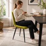 Modern Olive Green Milo Velvet Dining Chairs Modern Diamond Ribbed Kitchen Dining Chairs Set of 2 - Image 5