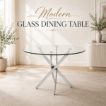 Oira Homes Modern Round Glass Dining Table Modern Kitchen Table with Chrome Effect Metal Legs - Image 6