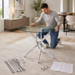 Oira Homes Modern Round Glass Dining Table Modern Kitchen Table with Chrome Effect Metal Legs - Image 5
