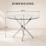 Oira Homes Modern Round Glass Dining Table Modern Kitchen Table with Chrome Effect Metal Legs - Image 3