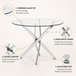 Round glass dining table set detail