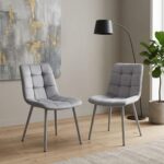 Oira Homes Grey Nova Velvet Dining Chairs Set of 2 Modern Tufted Kitchen Dining Chairs Dining Room Furniture - Image 2