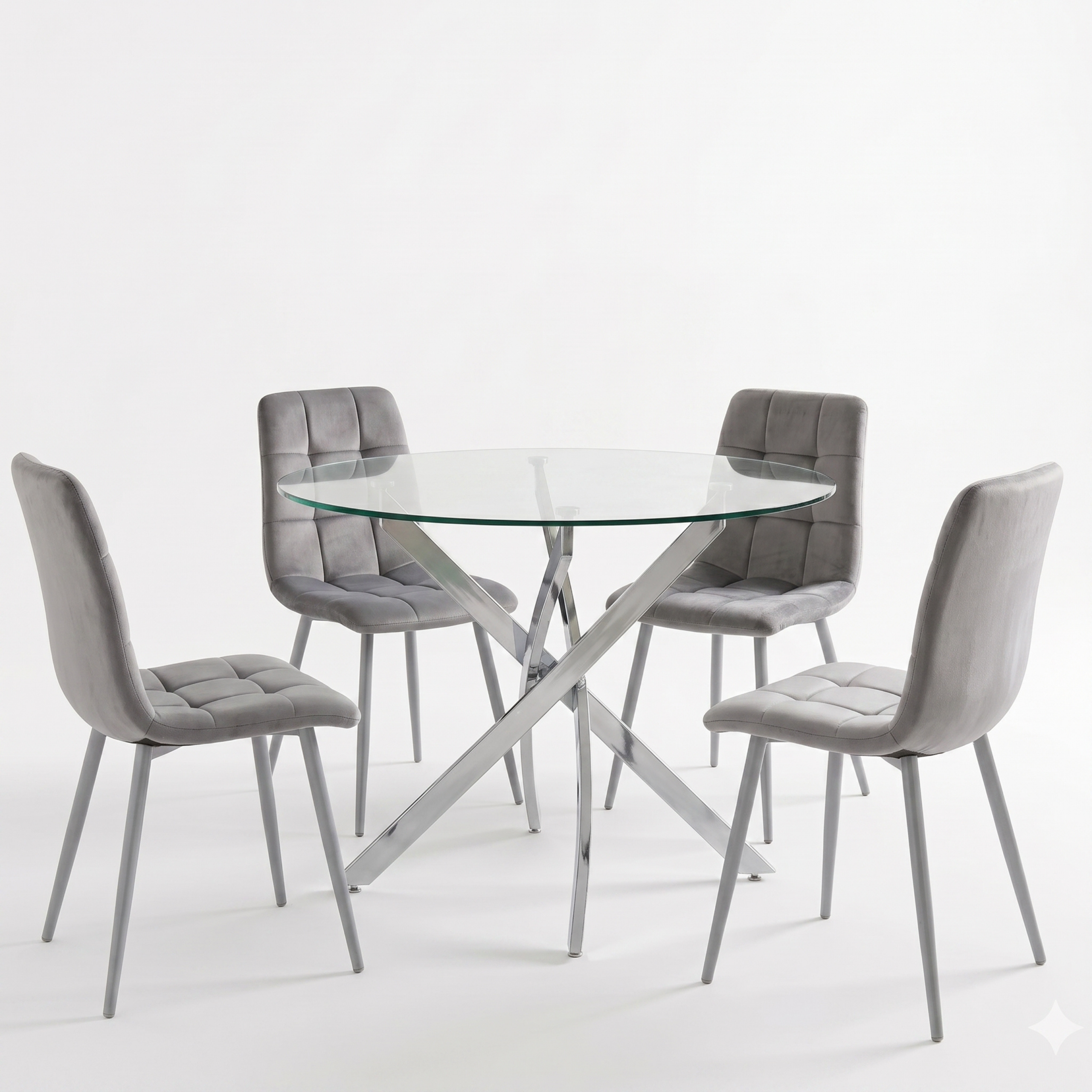 grey quilted round glass dining set