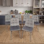 Oira Homes Grey Nova Velvet Dining Chairs Set of 6 Modern Tufted Kitchen Dining Chairs Dining Room Furniture - Image 2