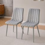 Oira Homes Grey Velvet Dining Chairs Set of 2 Modern 2 Grey Kursi Chair Set Dining Room Furniture - Image 2