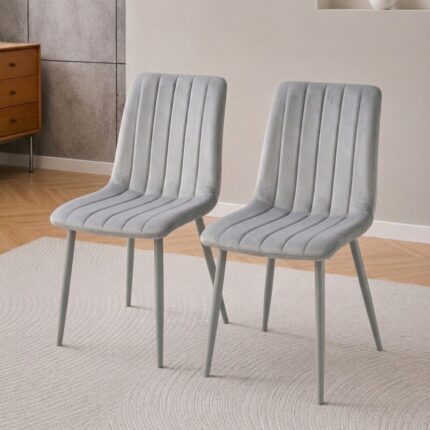Oira Homes Grey Velvet Dining Chairs Set of 2 Modern 2 Grey Kursi Chair Set Dining Room Furniture