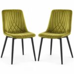 Modern Olive Green Milo Velvet Dining Chairs Modern Diamond Ribbed Kitchen Dining Chairs Set of 2