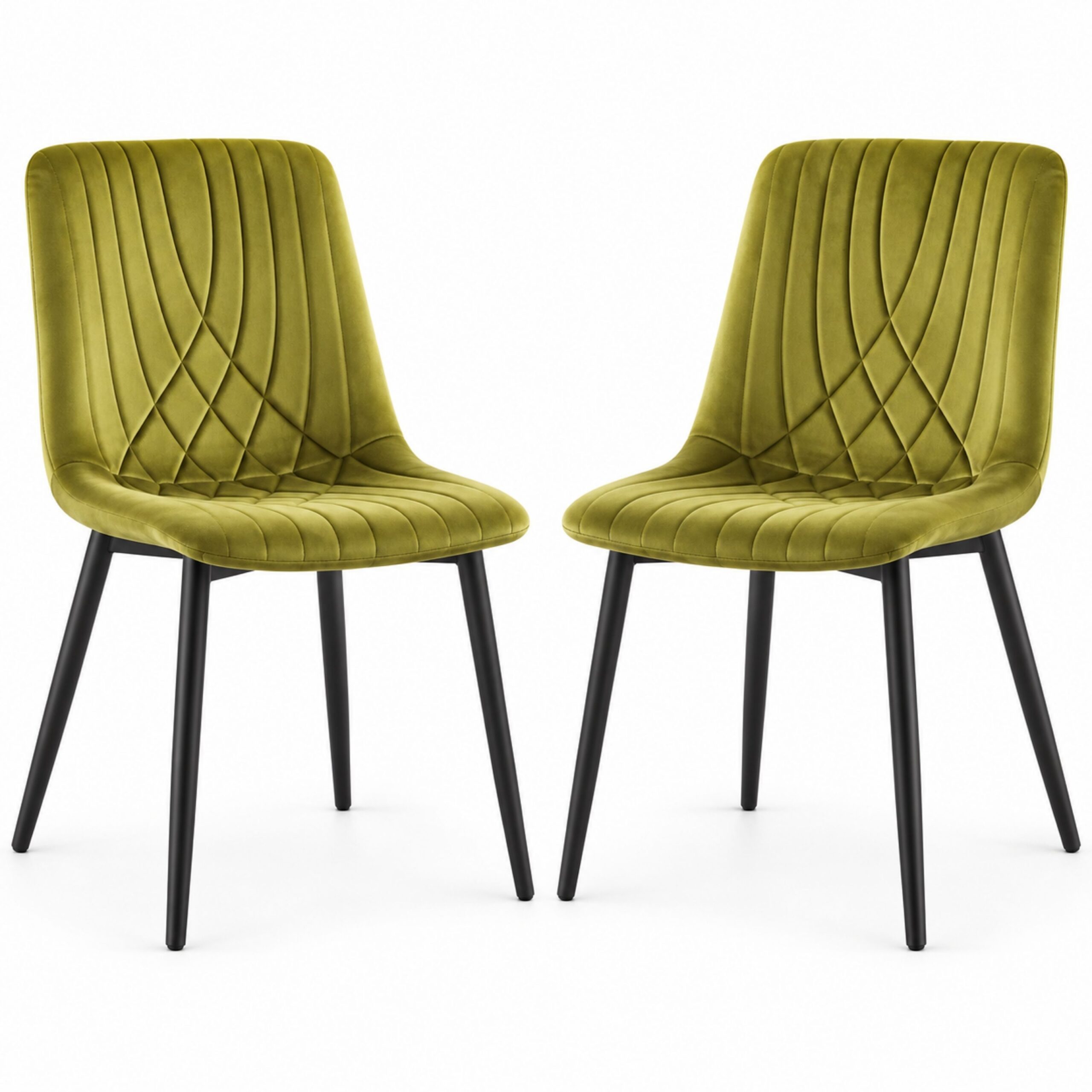 9 Modern Olive Green Milo Velvet Dining Chairs Modern Diamond Ribbed Kitchen Dining Chairs Set of 2 - Image 1
