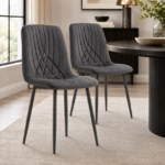 Modern Dark Grey Milo Velvet Dining Chairs Modern Diamond Ribbed Kitchen Dining Chairs Set of 6 - Image 4