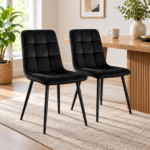 Oira Homes Black Nova Velvet Dining Chairs Set of 2 Modern Tufted Kitchen Dining Chairs Dining Room Furniture - Image 2