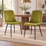 Modern Olive Green Milo Velvet Dining Chairs Modern Diamond Ribbed Kitchen Dining Chairs Set of 2 - Image 2