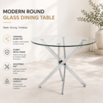 Oira Homes Round Glass Dining Table Set with 4 Grey Velvet Chairs 4 Seater Kitchen and Dining Room Set - Image 2