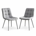 Oira Homes Grey Nova Velvet Dining Chairs Set of 2 Modern Tufted Kitchen Dining Chairs Dining Room Furniture