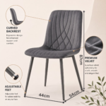 Modern Dark Grey Milo Velvet Dining Chairs Modern Diamond Ribbed Kitchen Dining Chairs Set of 6 - Image 5