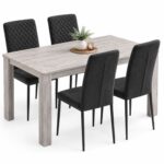 Oira Homes Arrow Grey Dining Table Set with 4 Black Velvet Chairs – 4 Seater