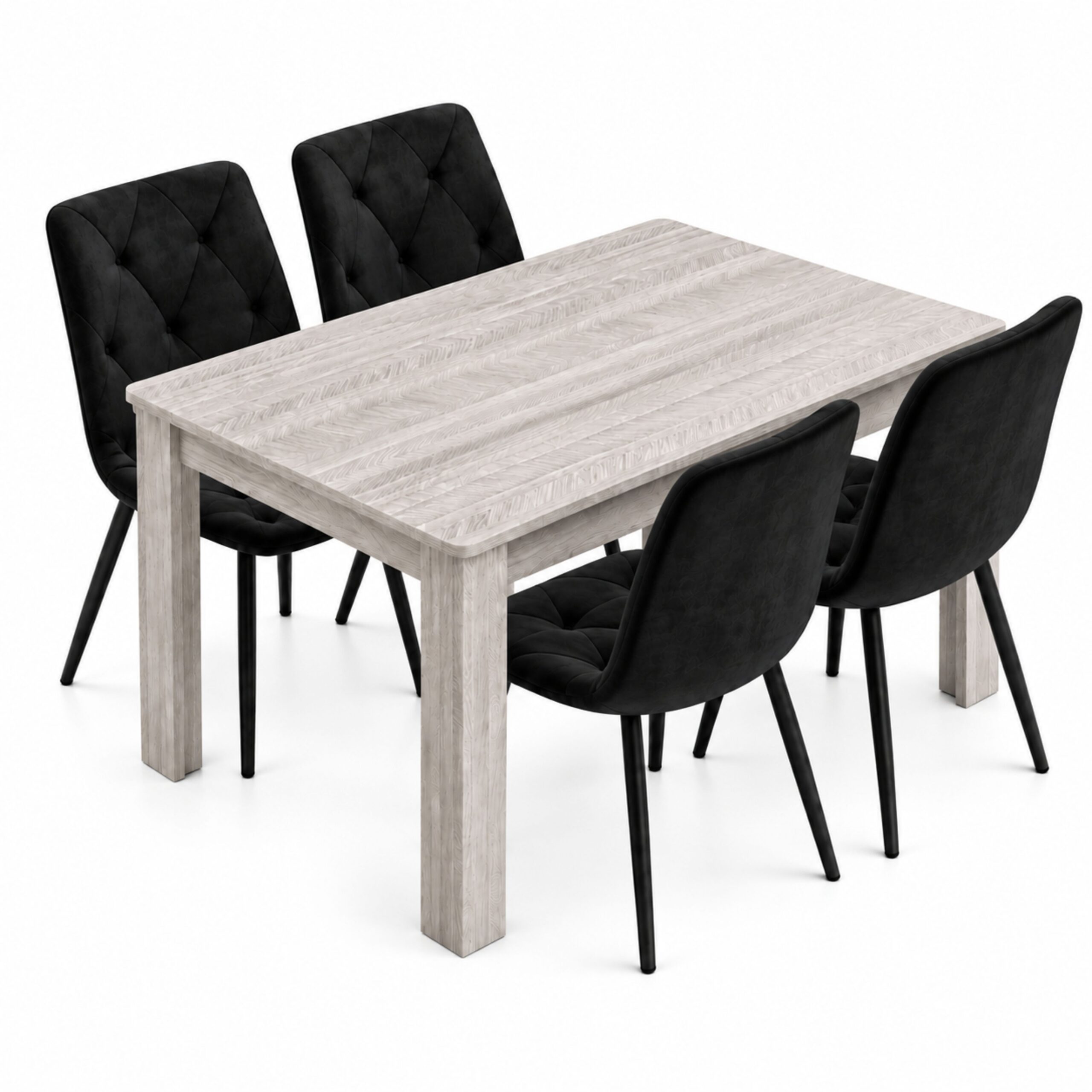 151 Oira Homes Arrow Grey Dining Table Set with 4 Black Velvet Chairs – 4 Seater - Image 1