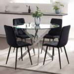 Oira Homes Round Glass Dining Table Set with 4 Black Nova Velvet Chairs 4 Seater Kitchen and Dining Room Set - Image 2