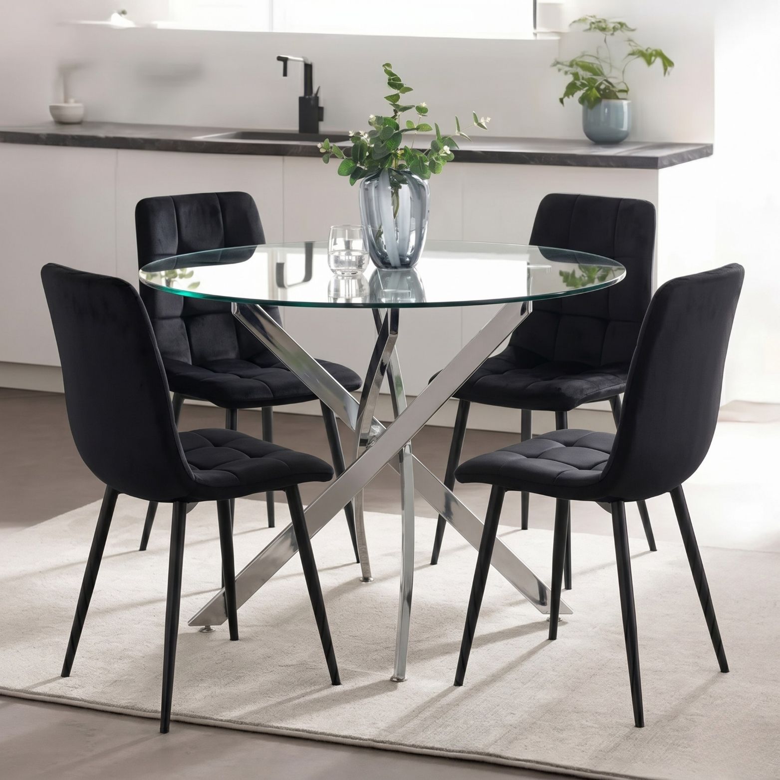 Dining table set with matching upholstered chairs